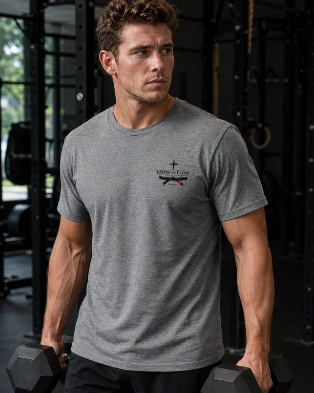 Athlete training in a Faith and Flow Jiu-Jitsu tee